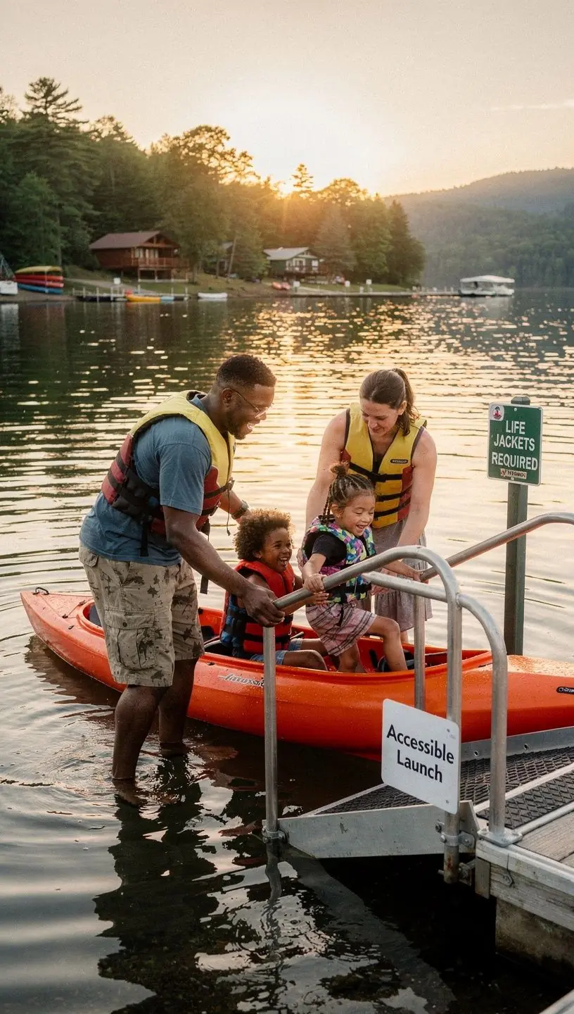 Rodzina planująca podróż przy stole, z mapą i laptopem.