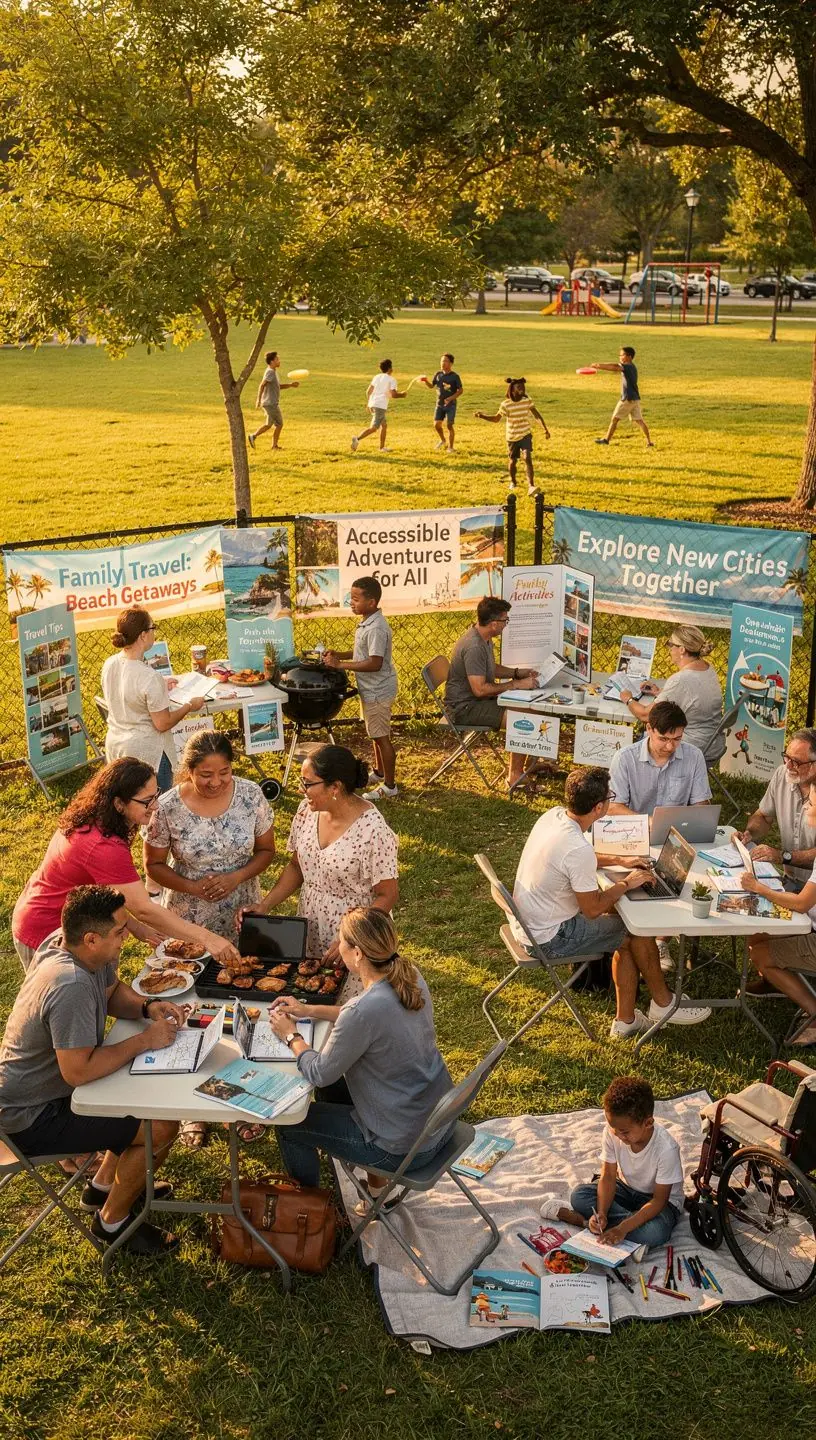 Dzieci z rodzicami korzystające z dostępnych atrakcji turystycznych.